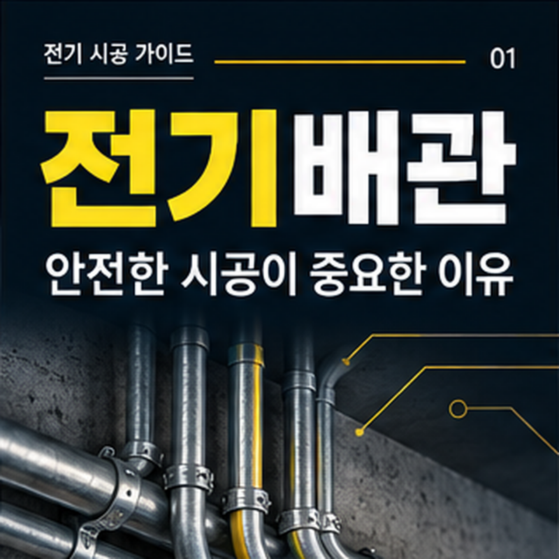 천장에 설치된 전기배관 시공 모습
